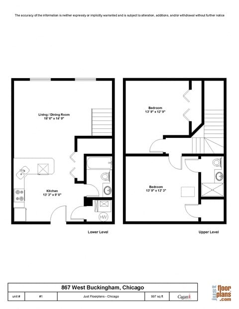 Floor plan for 2 beds, 2 baths, 1075 sqft